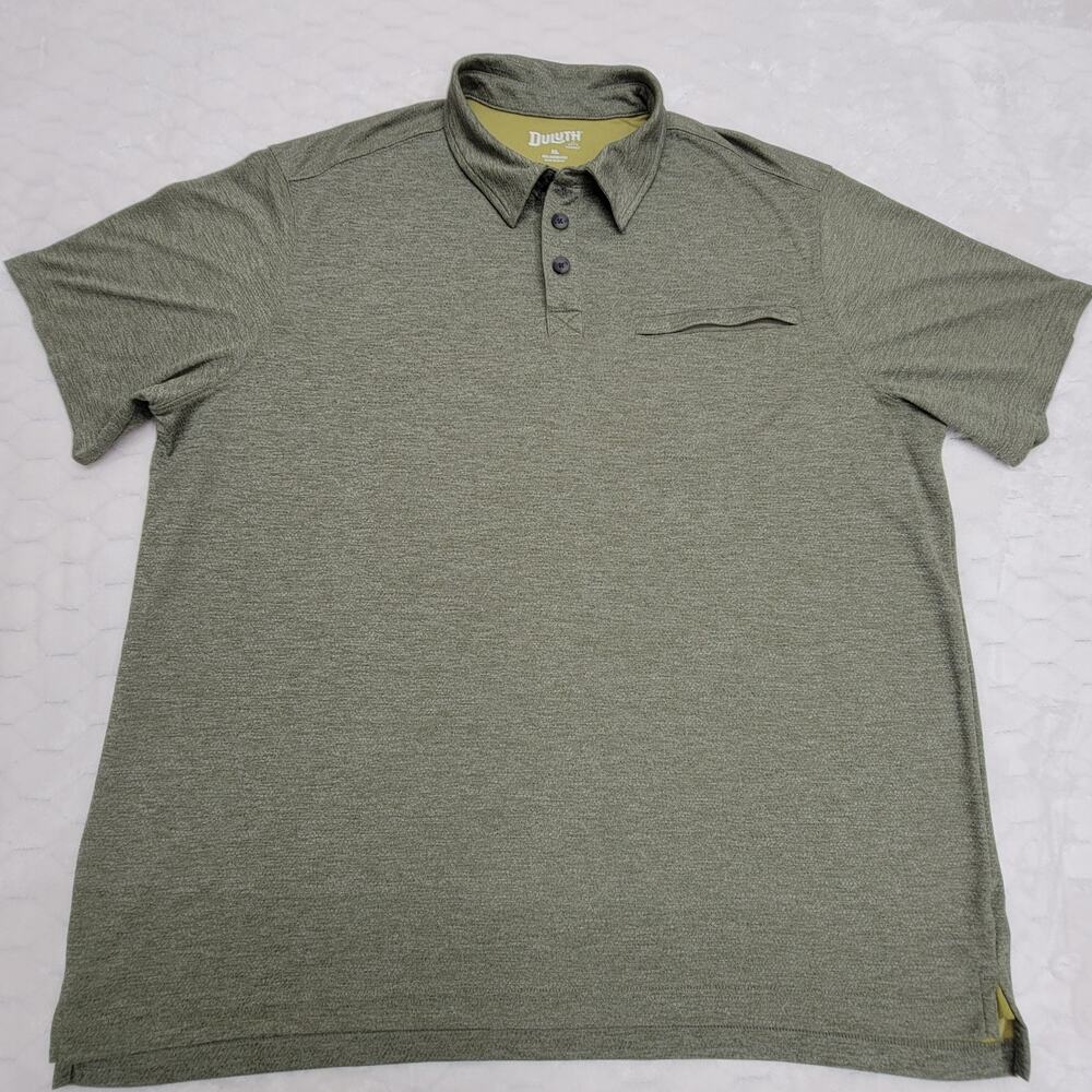 Duluth Trading Co Polo Shirt Mens XL Green Relaxed Fit SS Hidden Zip Pocket